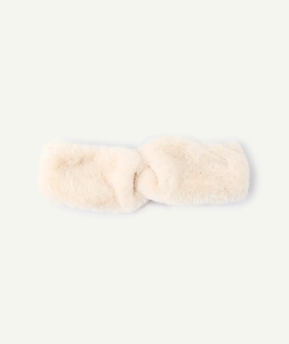 Bandeau fille effet fourrure écru