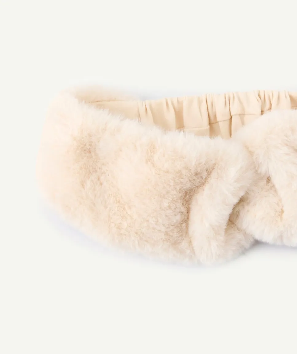 Bandeau fille effet fourrure écru