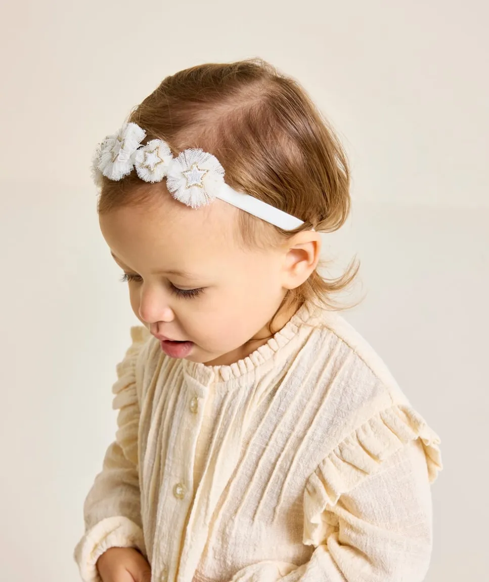 Bandeau pour bébé fille blanc avec étoiles couleur dorée