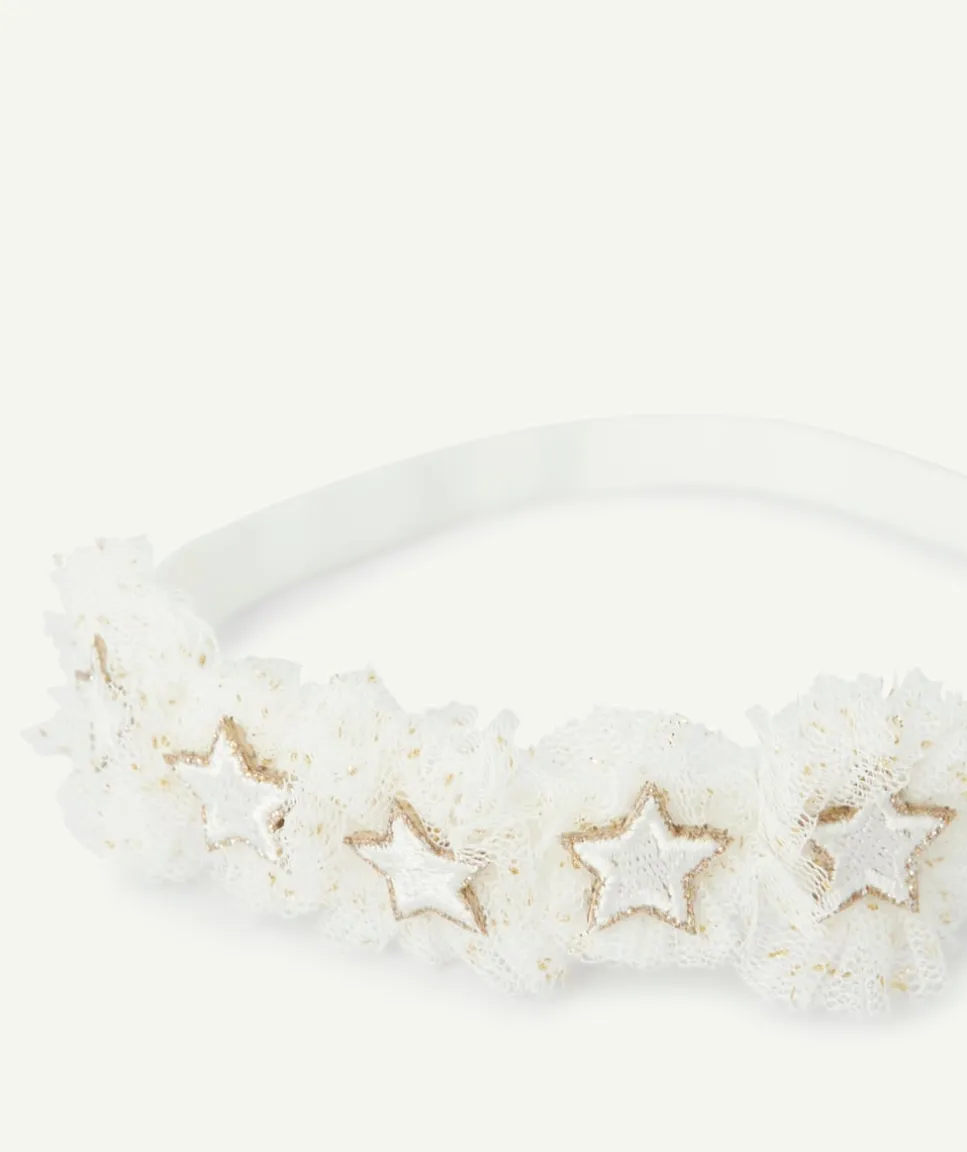 Bandeau pour bébé fille blanc avec étoiles couleur dorée