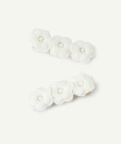 Barrettes fille fleurs blanches brodées