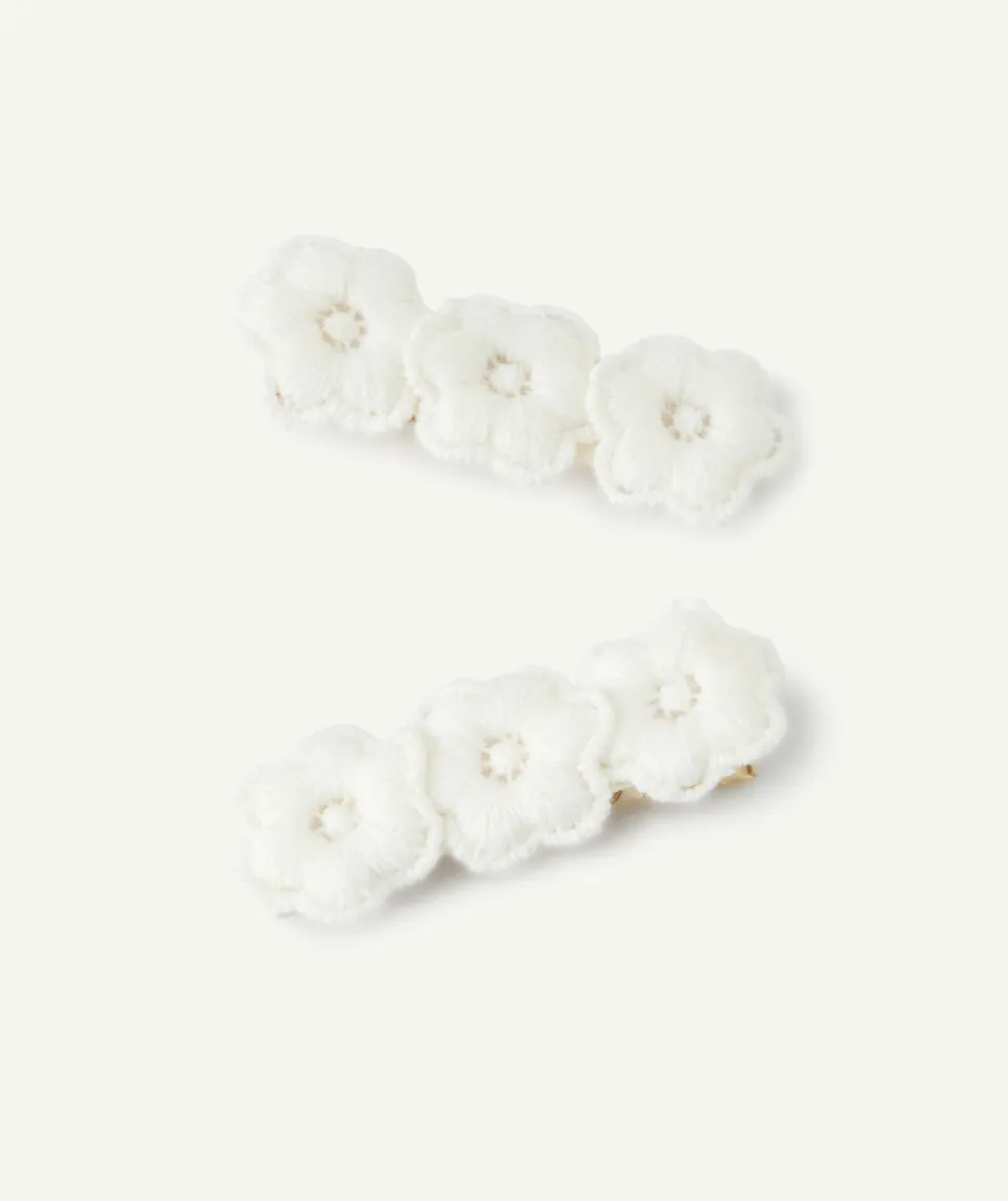 Barrettes fille fleurs blanches brodées