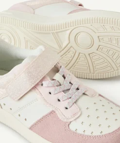Baskets basses fille à scratch rose et blanc pailleté