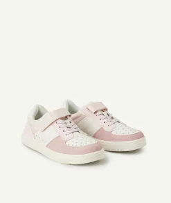 Baskets basses fille à scratch rose et blanc pailleté