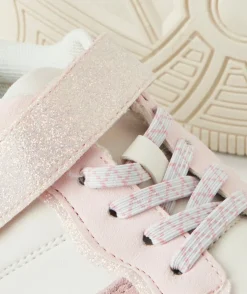 Baskets basses fille à scratch rose et blanc pailleté