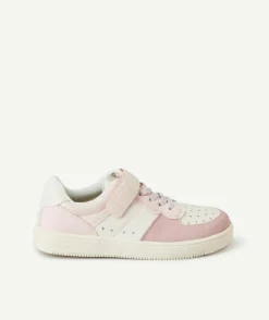Baskets basses fille à scratch rose et blanc pailleté