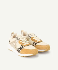 Baskets fille beige et léopard