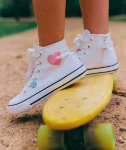 Baskets fille blanches imprimé cœur