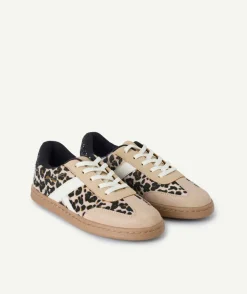 Baskets fille imprimé léopard beige lacets