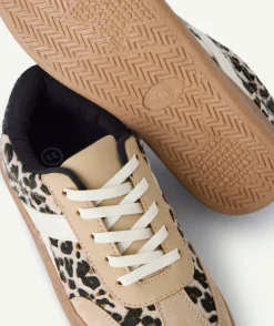 Baskets fille imprimé léopard beige lacets