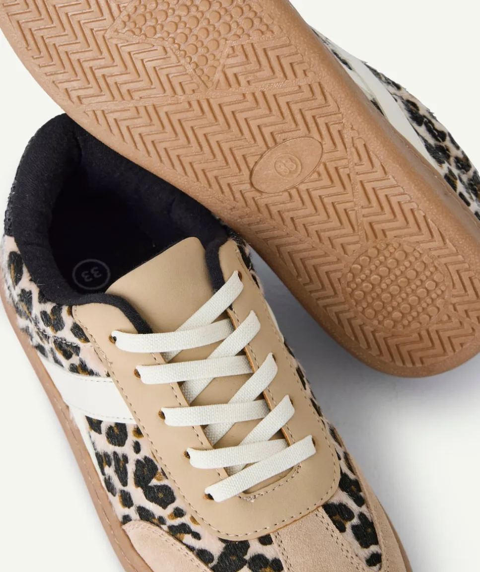 Baskets fille imprimé léopard beige lacets