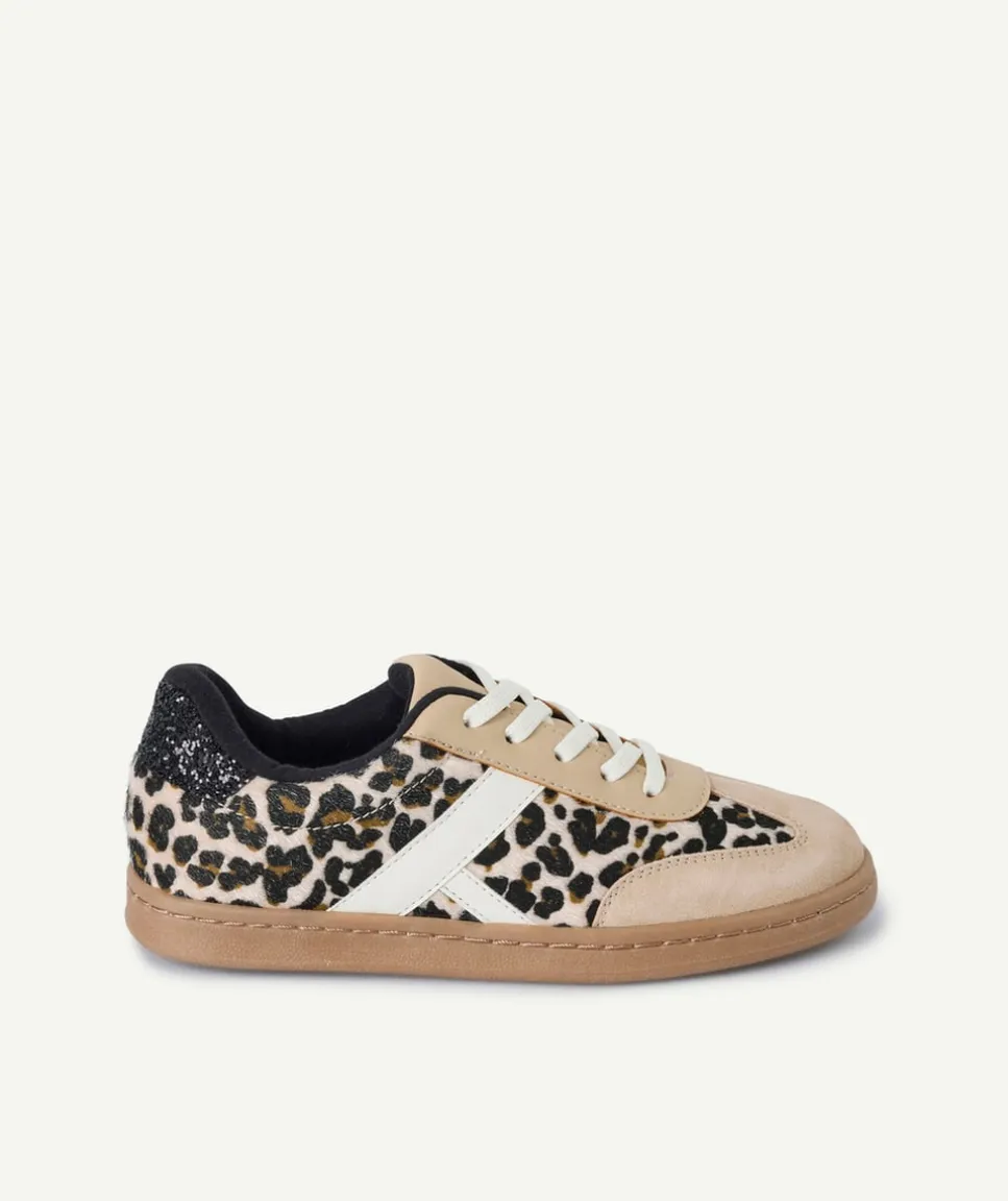 Baskets fille imprimé léopard beige lacets