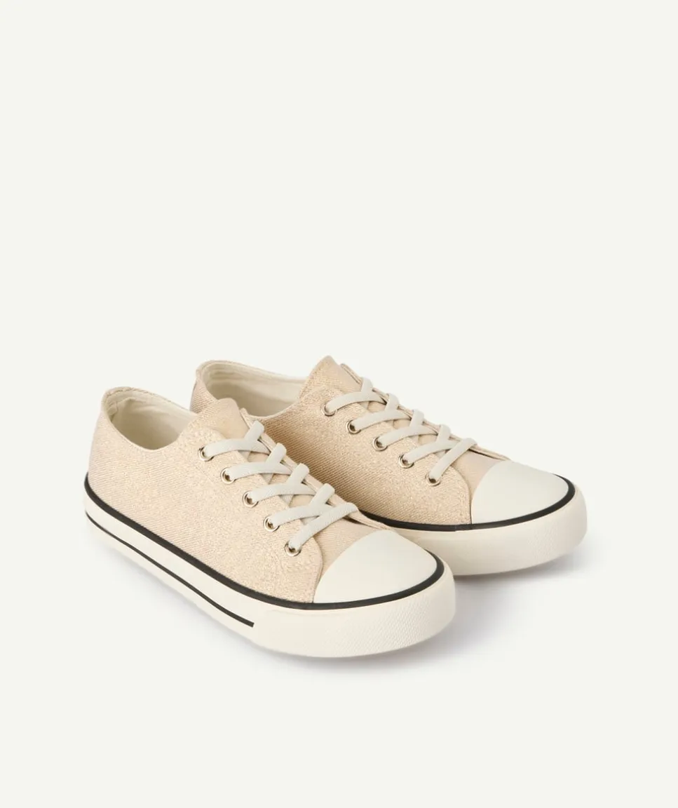 Baskets fille toile beige à lacets