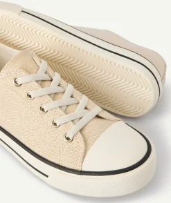 Baskets fille toile beige à lacets