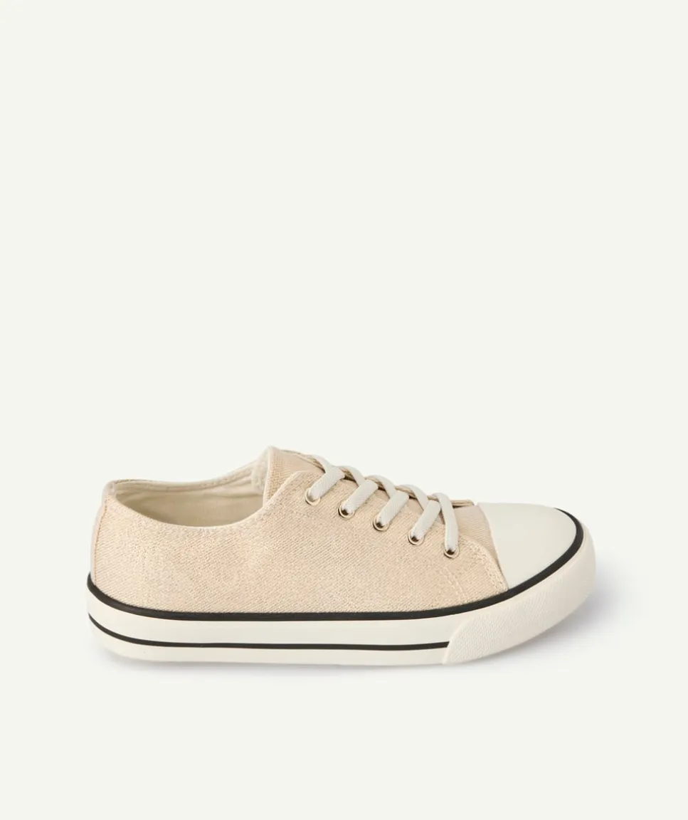 Baskets fille toile beige à lacets