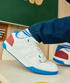 Baskets à lacets garçon blanc bleu et bordeaux