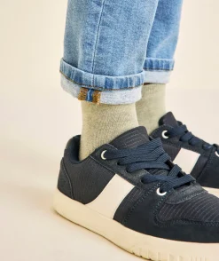 Baskets à lacets garçon bleu marine et blanc