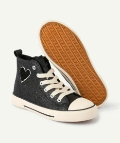 Baskets montantes fille noires pailletées cœur
