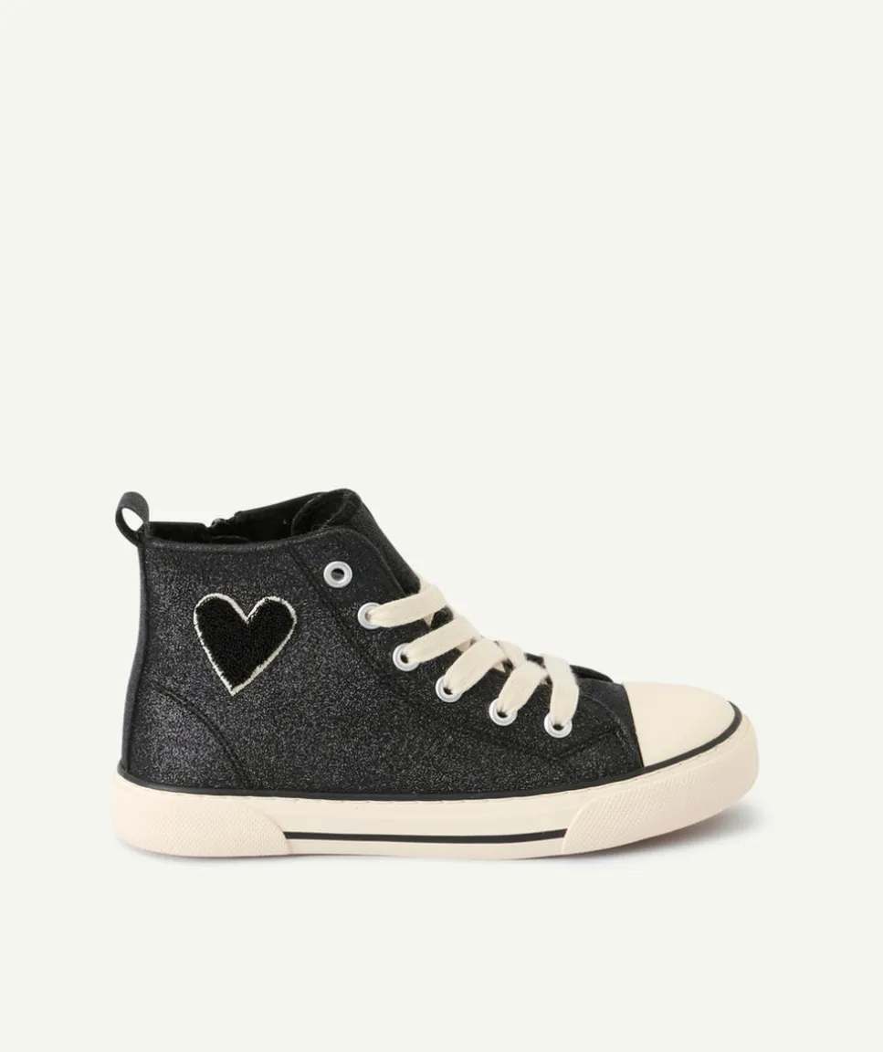 Baskets montantes fille noires pailletées cœur