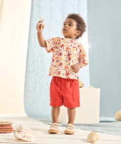 Bermuda cargo bébé garçon en viscose labellisée rouge