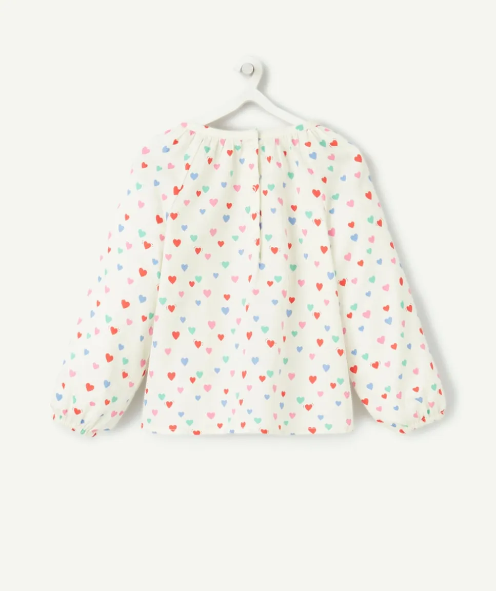 Blouse bébé fille écrue avec imprimé coeurs colorés