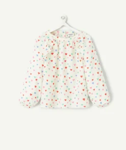 Blouse bébé fille écrue avec imprimé coeurs colorés