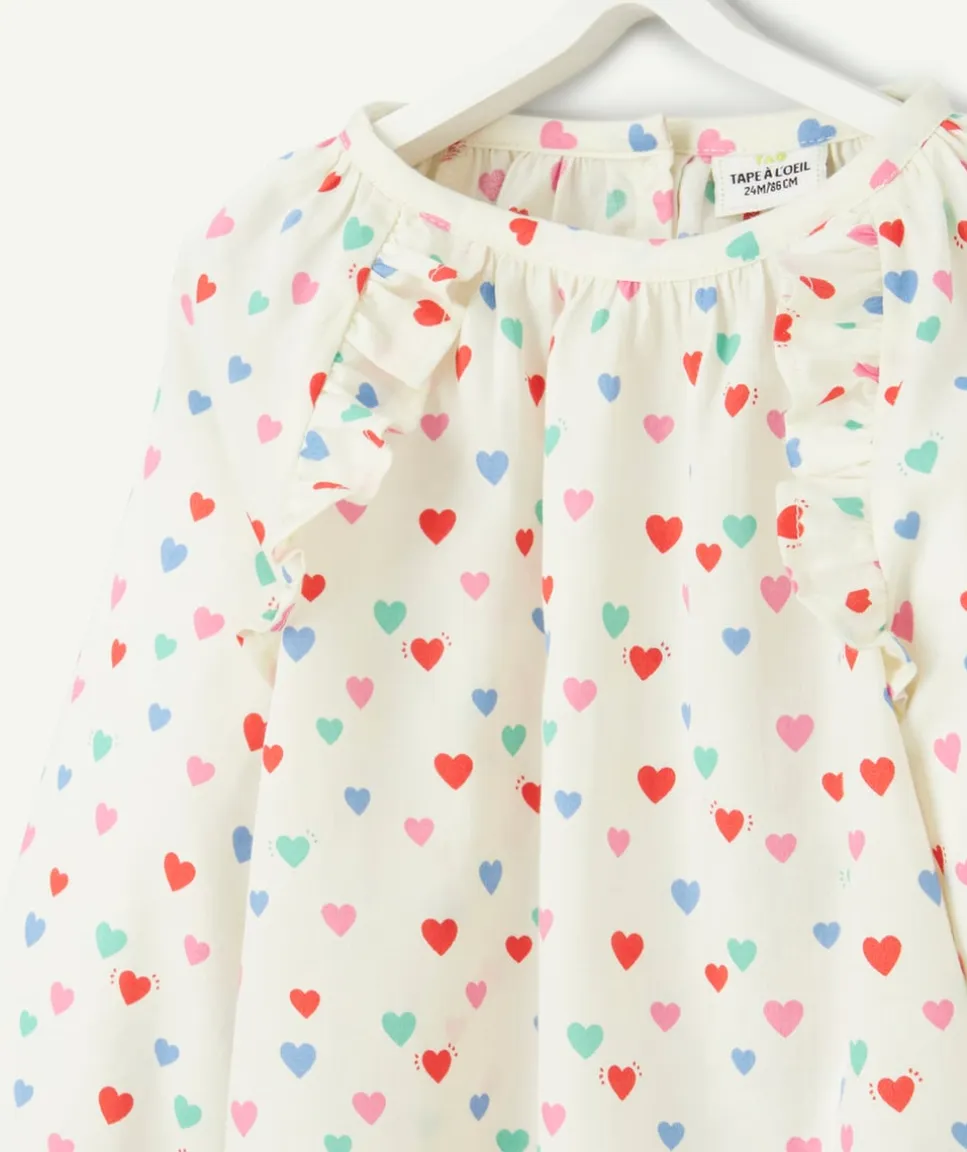 Blouse bébé fille écrue avec imprimé coeurs colorés