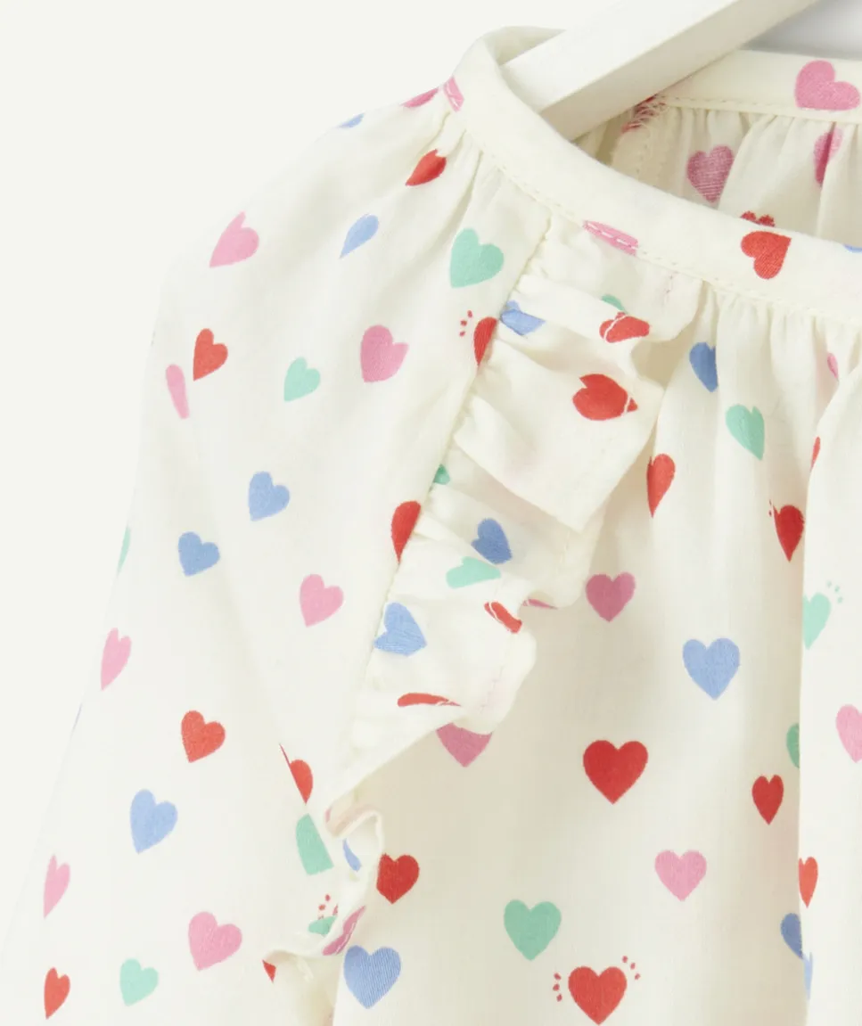 Blouse bébé fille écrue avec imprimé coeurs colorés