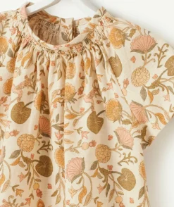 Blouse bébé fille en coton avec col bardot et imprimé