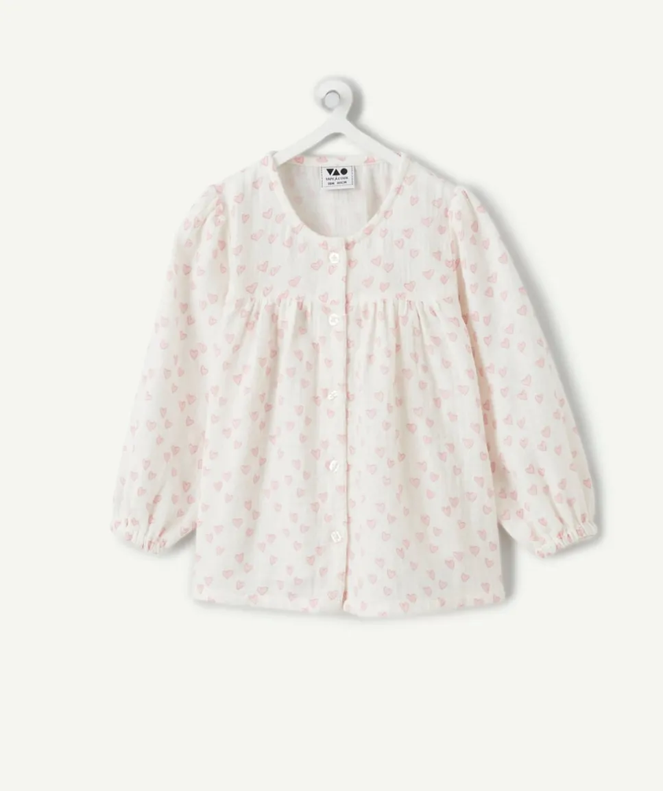 Blouse bébé fille imprimé cœur blanc et rose