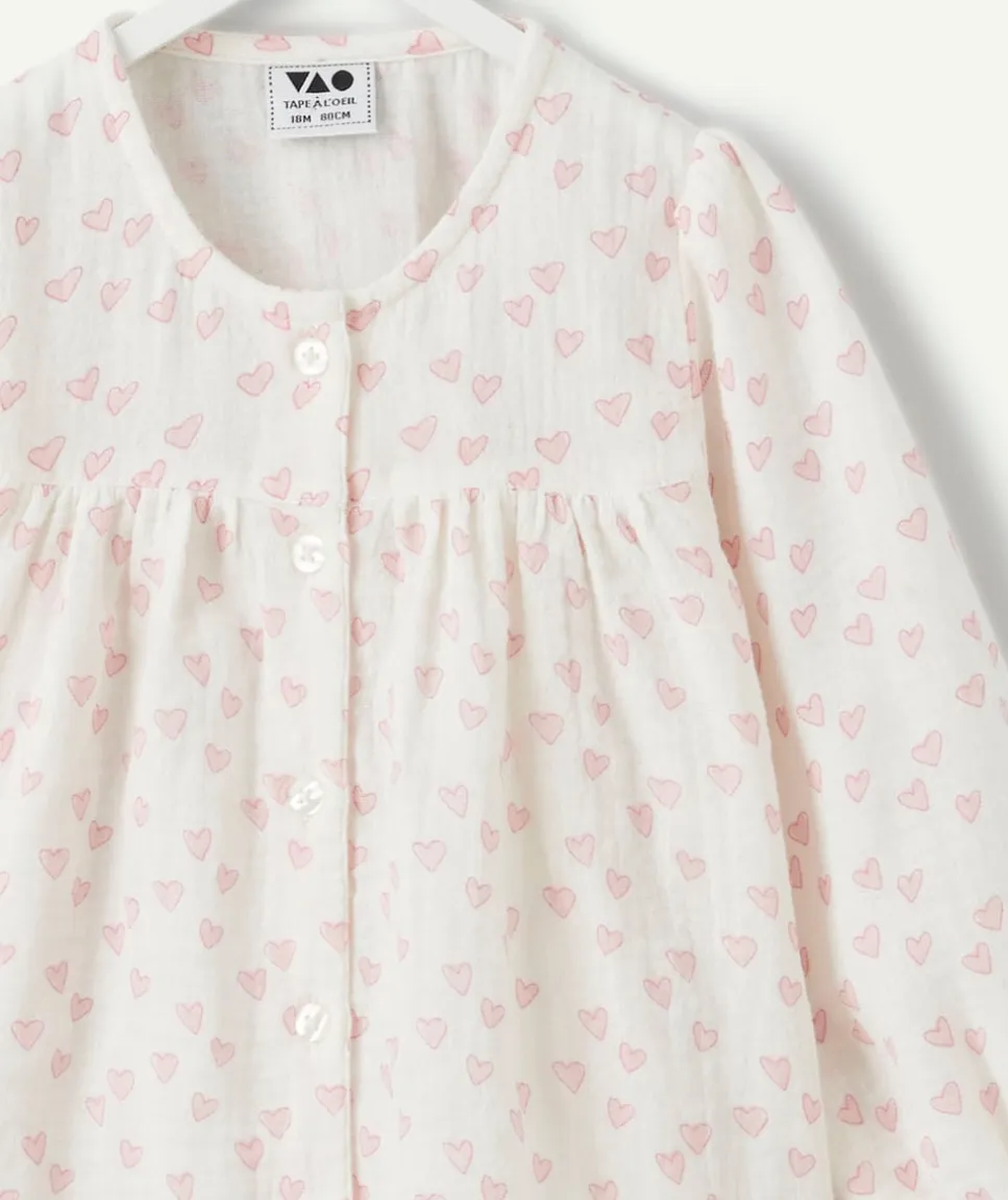 Blouse bébé fille imprimé cœur blanc et rose