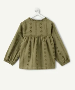Blouse bébé fille kaki broderie