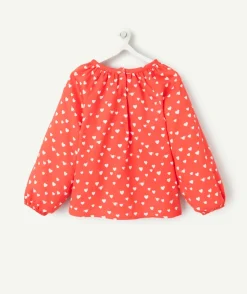 Blouse bébé fille rouge avec détails volantés et imprimé coeur