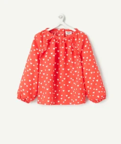 Blouse bébé fille rouge avec détails volantés et imprimé coeur