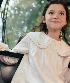Blouse blanche fille à col claudine