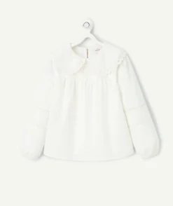 Blouse blanche fille à col claudine
