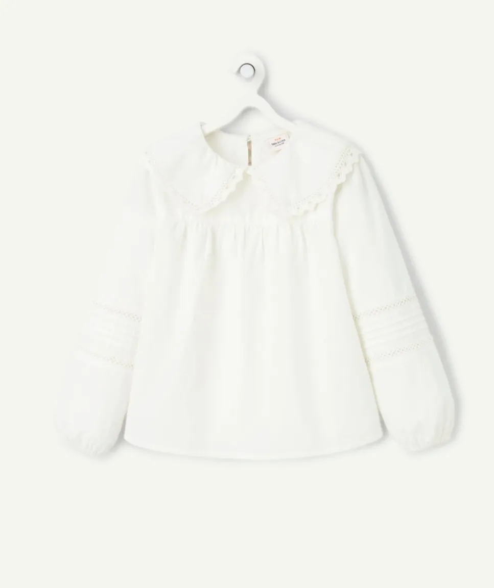 Blouse blanche fille à col claudine