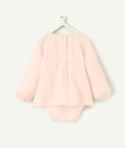 Blouse 2en1 avec body intégré manches longues naissance fille rose