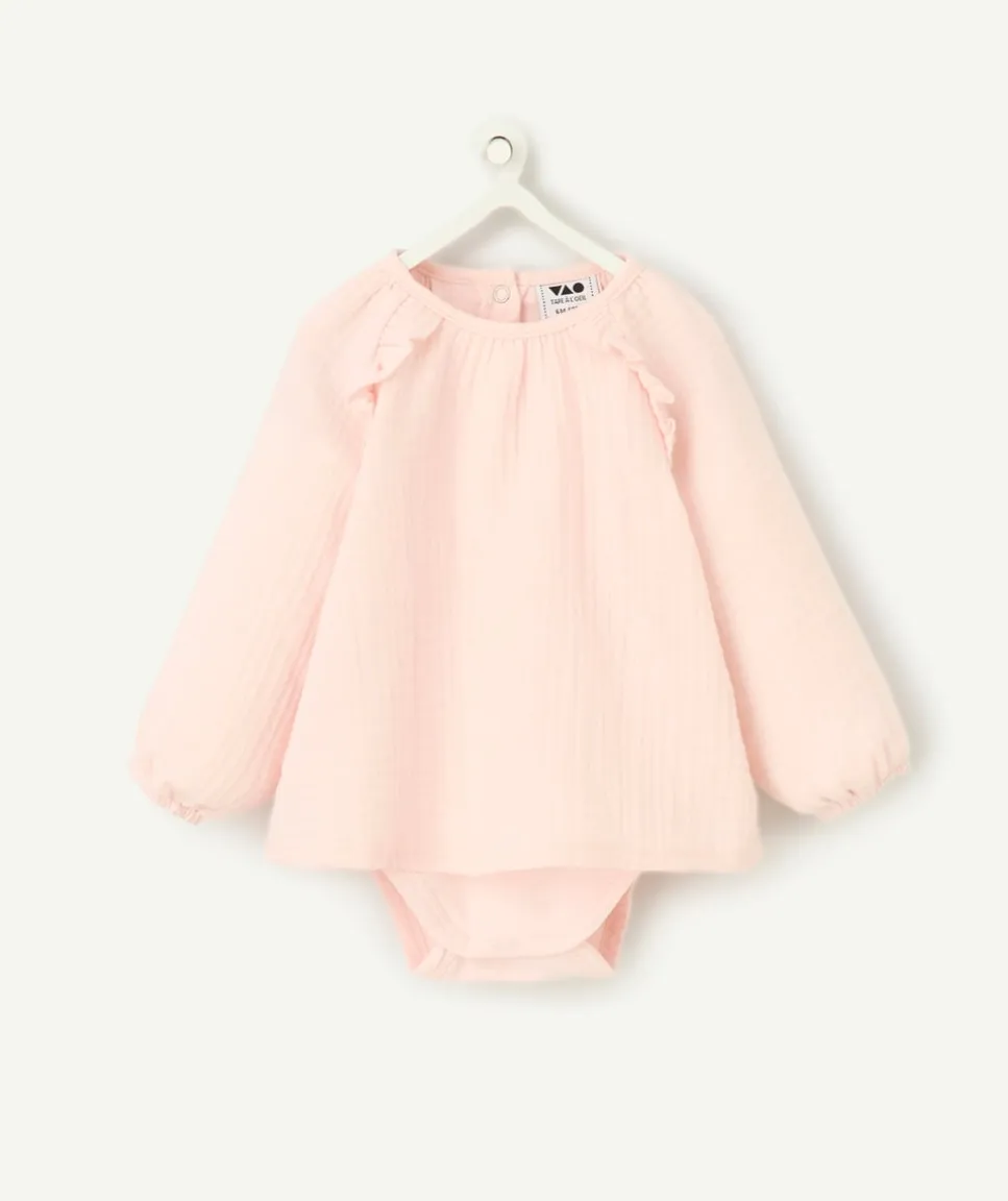 Blouse 2en1 avec body intégré manches longues naissance fille rose