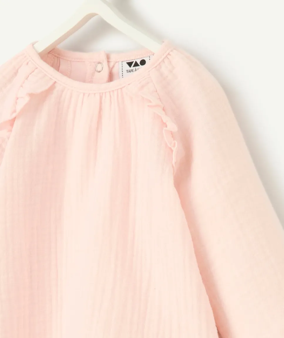 Blouse 2en1 avec body intégré manches longues naissance fille rose