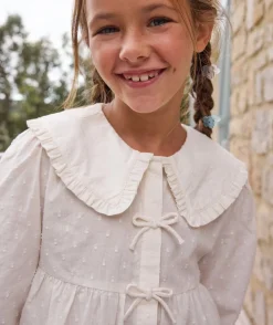 Blouse fille coton écru à col volanté