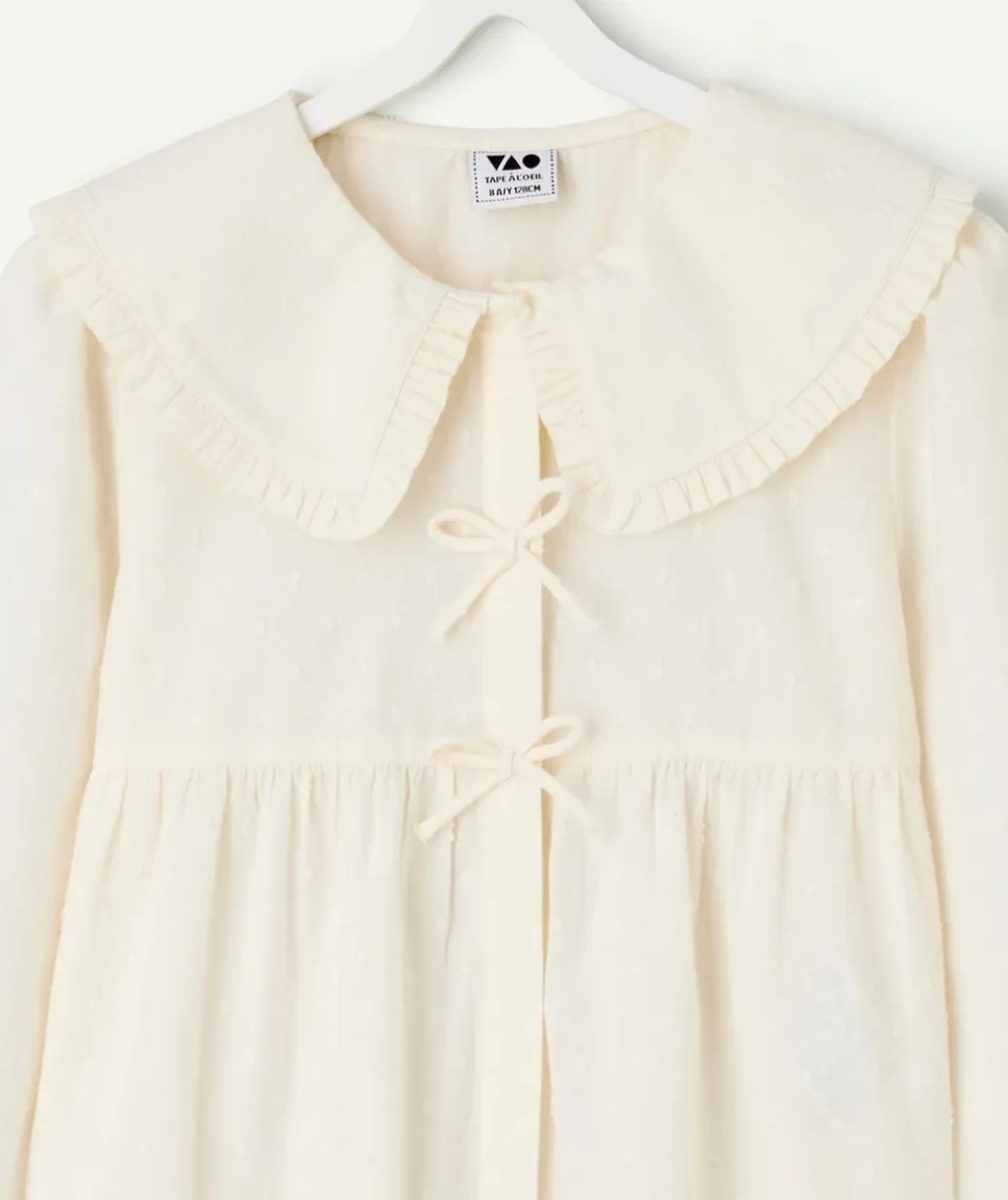Blouse fille coton écru à col volanté