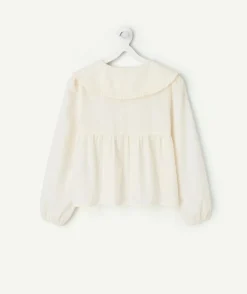 Blouse fille coton écru à col volanté