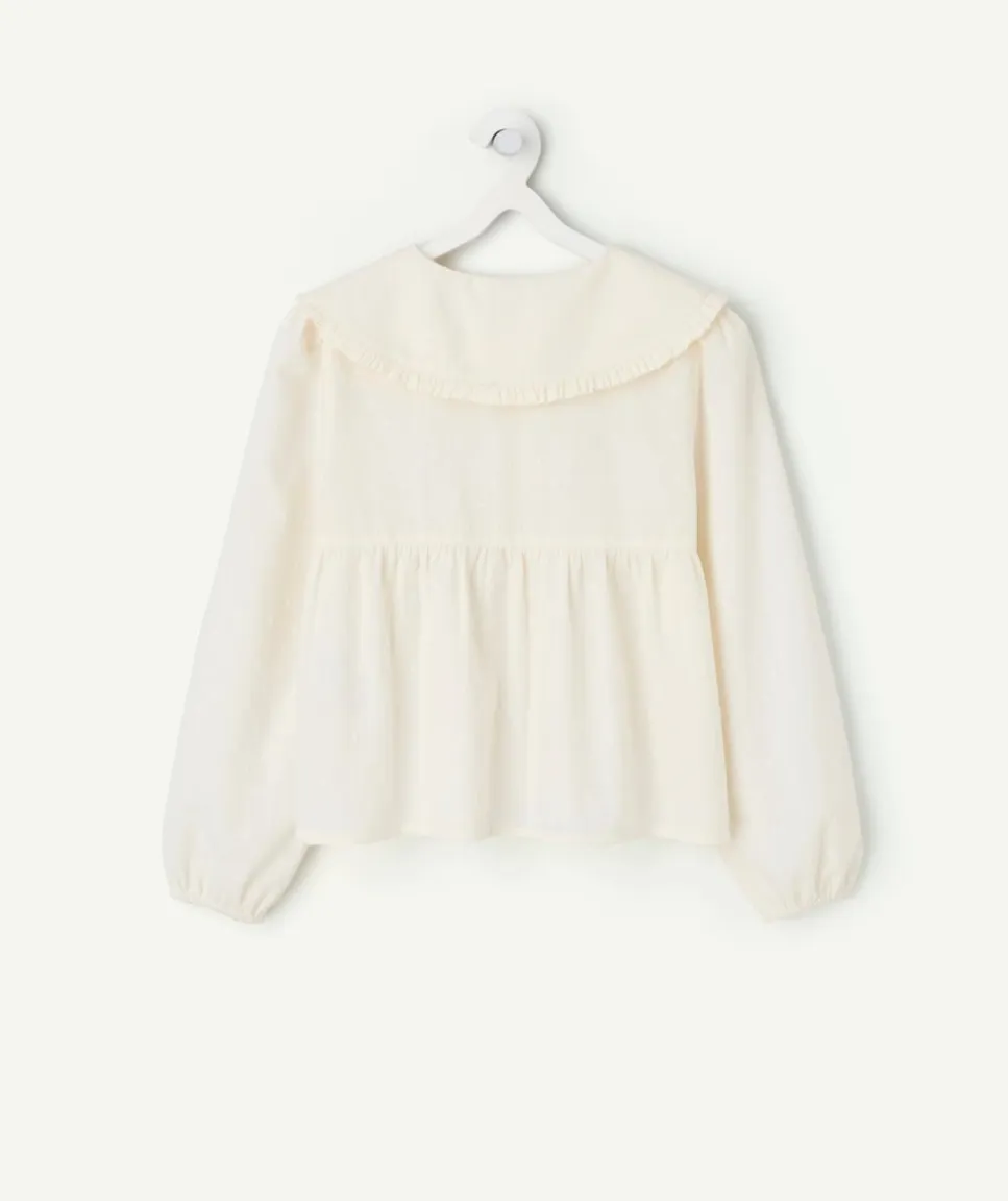 Blouse fille coton écru à col volanté