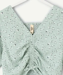 Blouse fille courte vert imprimé
