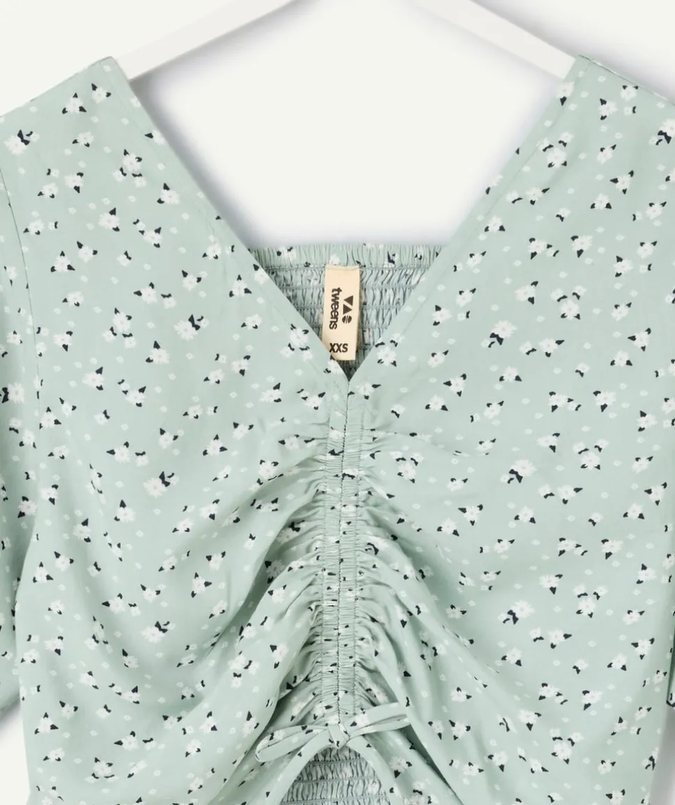Blouse fille courte vert imprimé