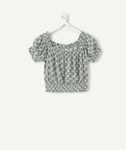 Blouse fille courte vert imprimé