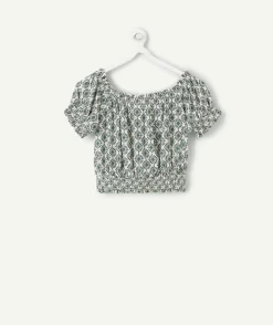 Blouse fille courte vert imprimé