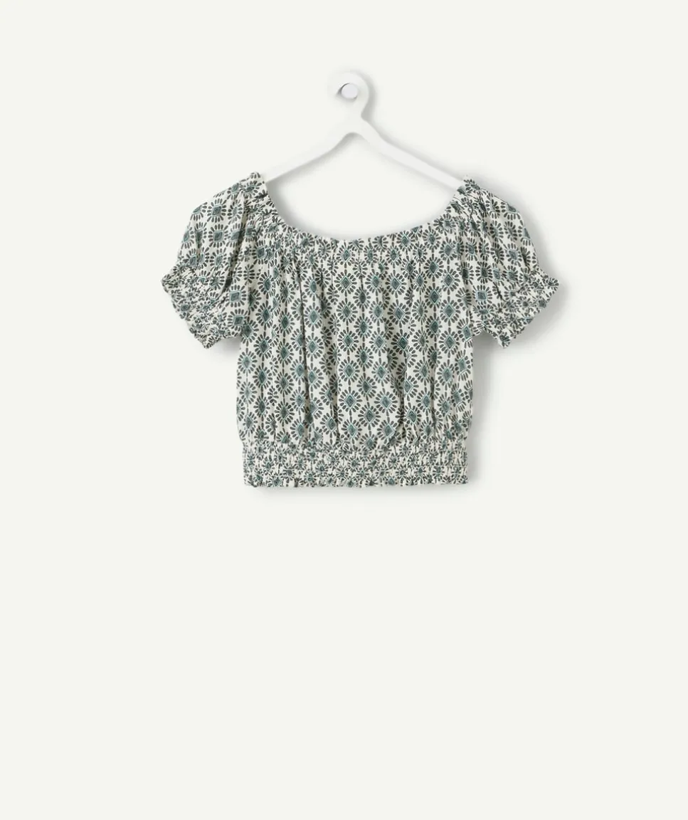 Blouse fille courte vert imprimé