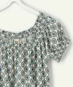 Blouse fille courte vert imprimé